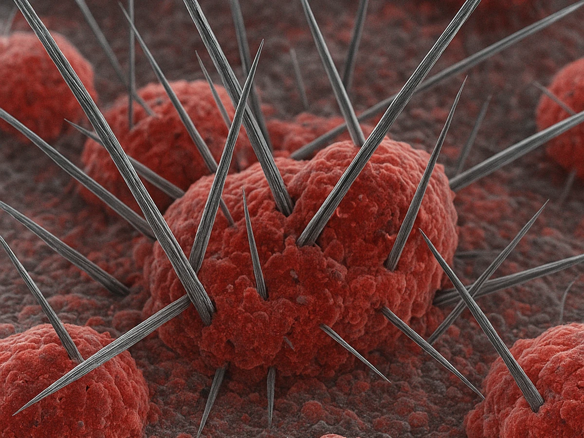 Microscopic view of asbestos fibers showing structural damage