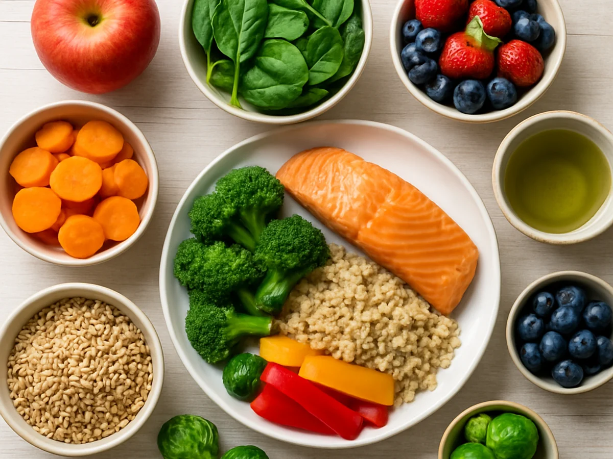 Healthy nutritious meal and water, supportive eating during treatment