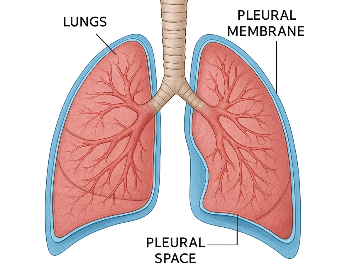 Medical illustration of lungs showing pleural membrane
